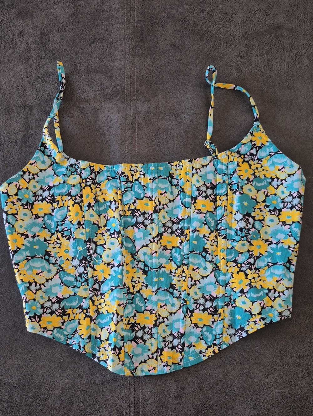 Blue Blush Yellow & Aqua Floral Spaghetti Strap Crop Top